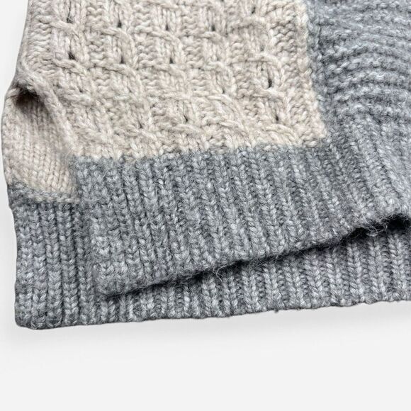 LOFT Sweater Womens Large Fuzzy Wool Gray Beige‎ Cream Colorblock Patchwork - Picture 4 of 11
